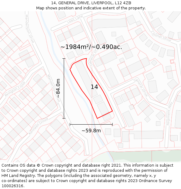 14, GENERAL DRIVE, LIVERPOOL, L12 4ZB: Plot and title map