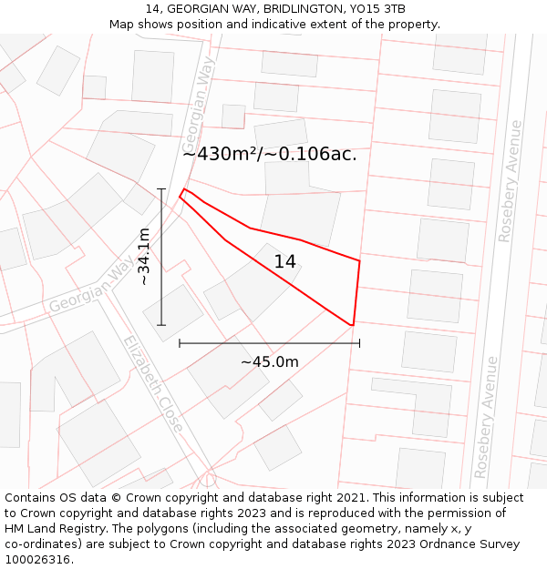 14, GEORGIAN WAY, BRIDLINGTON, YO15 3TB: Plot and title map