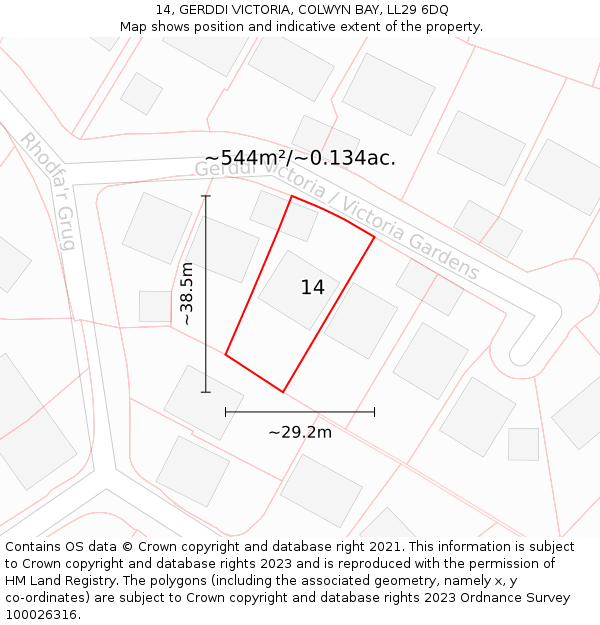 14, GERDDI VICTORIA, COLWYN BAY, LL29 6DQ: Plot and title map