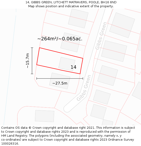 14, GIBBS GREEN, LYTCHETT MATRAVERS, POOLE, BH16 6ND: Plot and title map