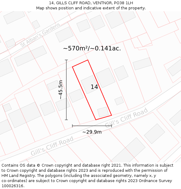 14, GILLS CLIFF ROAD, VENTNOR, PO38 1LH: Plot and title map