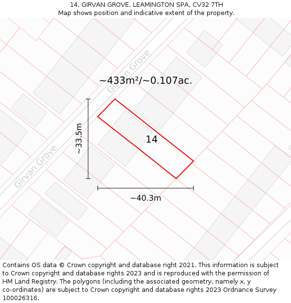 14, GIRVAN GROVE, LEAMINGTON SPA, CV32 7TH: Plot and title map