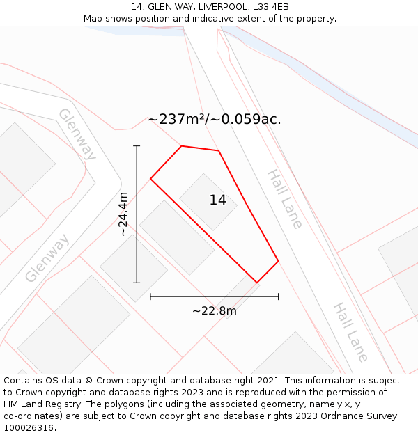 14, GLEN WAY, LIVERPOOL, L33 4EB: Plot and title map