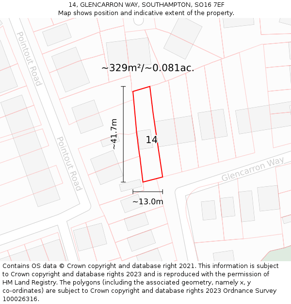 14, GLENCARRON WAY, SOUTHAMPTON, SO16 7EF: Plot and title map