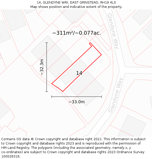 14, GLENDYNE WAY, EAST GRINSTEAD, RH19 4LS: Plot and title map