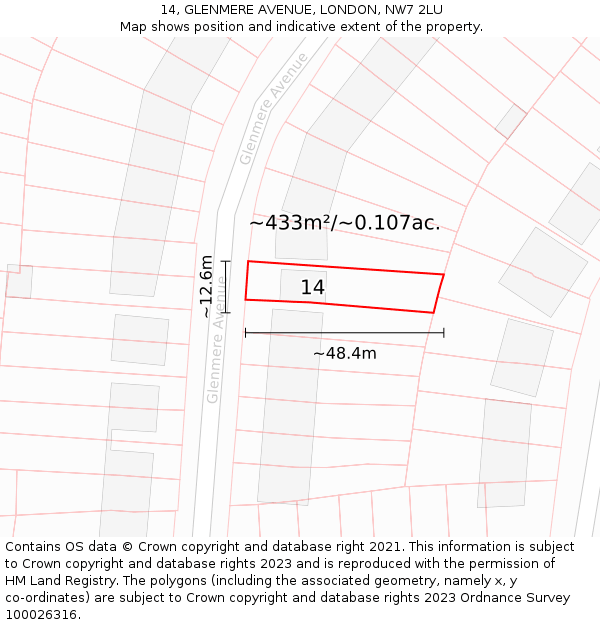14, GLENMERE AVENUE, LONDON, NW7 2LU: Plot and title map
