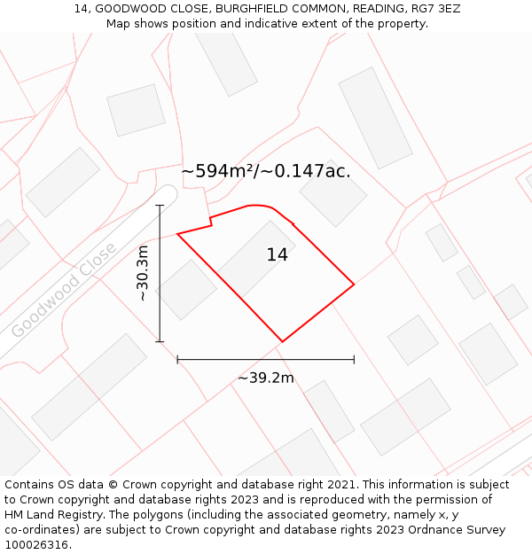 14, GOODWOOD CLOSE, BURGHFIELD COMMON, READING, RG7 3EZ: Plot and title map