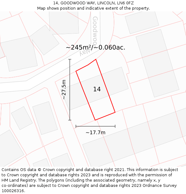 14, GOODWOOD WAY, LINCOLN, LN6 0FZ: Plot and title map