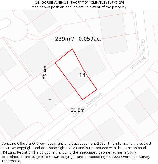 14, GORSE AVENUE, THORNTON-CLEVELEYS, FY5 2PJ: Plot and title map