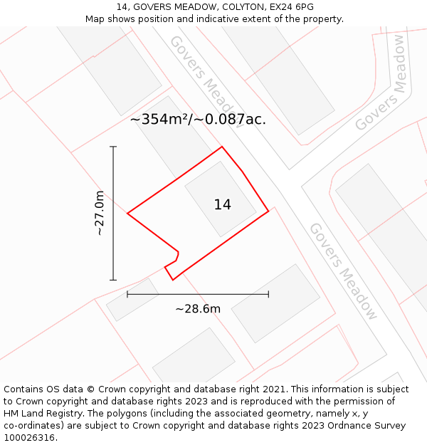 14, GOVERS MEADOW, COLYTON, EX24 6PG: Plot and title map