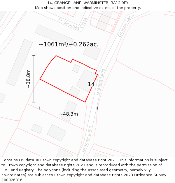 14, GRANGE LANE, WARMINSTER, BA12 9EY: Plot and title map