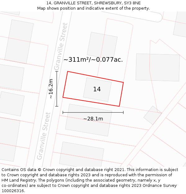 14, GRANVILLE STREET, SHREWSBURY, SY3 8NE: Plot and title map