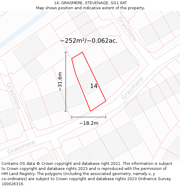 14, GRASMERE, STEVENAGE, SG1 6AT: Plot and title map