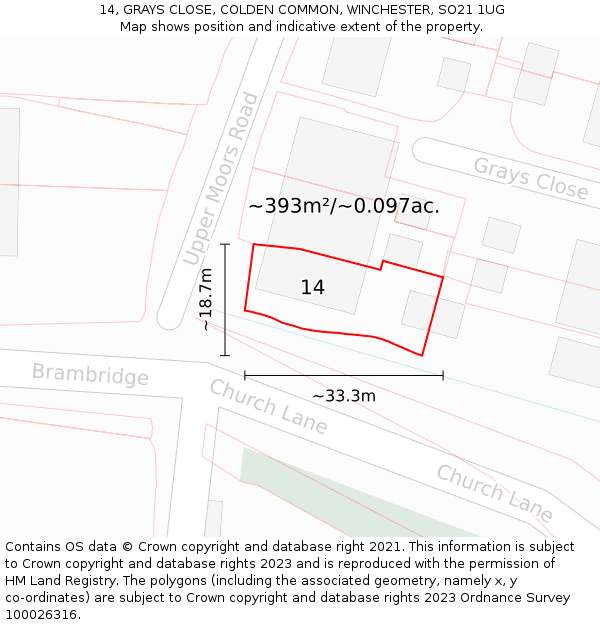 14, GRAYS CLOSE, COLDEN COMMON, WINCHESTER, SO21 1UG: Plot and title map