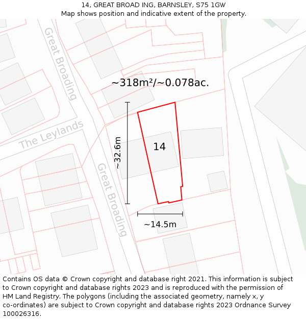 14, GREAT BROAD ING, BARNSLEY, S75 1GW: Plot and title map