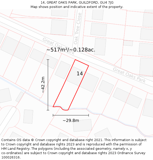 14, GREAT OAKS PARK, GUILDFORD, GU4 7JG: Plot and title map