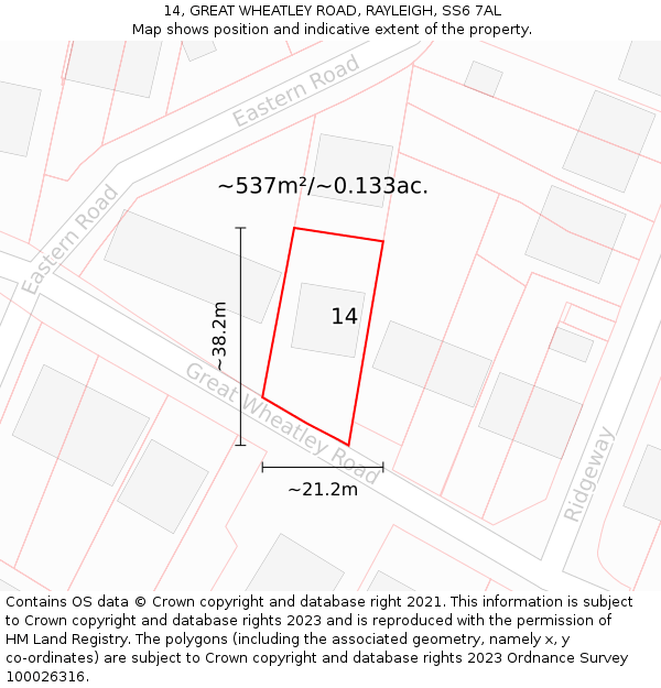 14, GREAT WHEATLEY ROAD, RAYLEIGH, SS6 7AL: Plot and title map