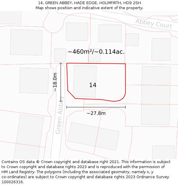 14, GREEN ABBEY, HADE EDGE, HOLMFIRTH, HD9 2SH: Plot and title map