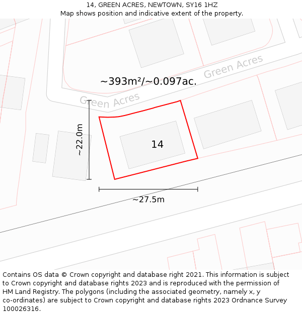 14, GREEN ACRES, NEWTOWN, SY16 1HZ: Plot and title map