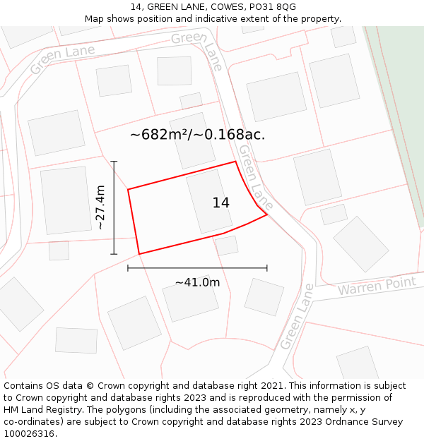 14, GREEN LANE, COWES, PO31 8QG: Plot and title map