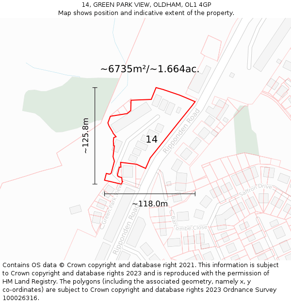 14, GREEN PARK VIEW, OLDHAM, OL1 4GP: Plot and title map