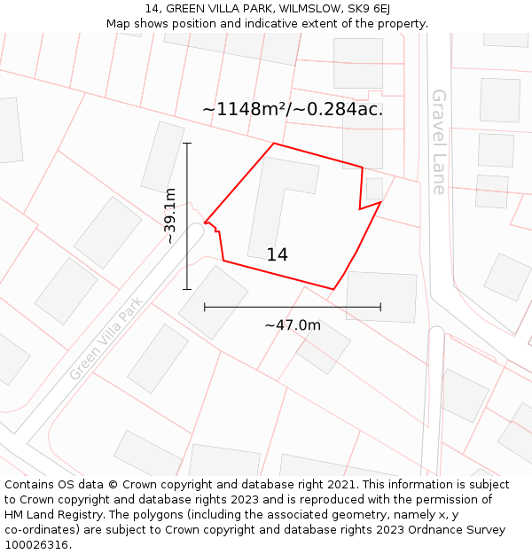 14, GREEN VILLA PARK, WILMSLOW, SK9 6EJ: Plot and title map