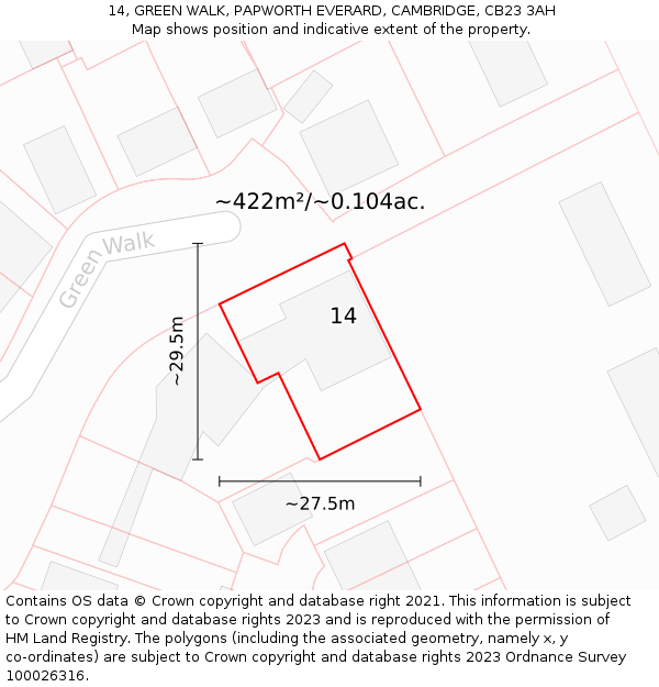 14, GREEN WALK, PAPWORTH EVERARD, CAMBRIDGE, CB23 3AH: Plot and title map