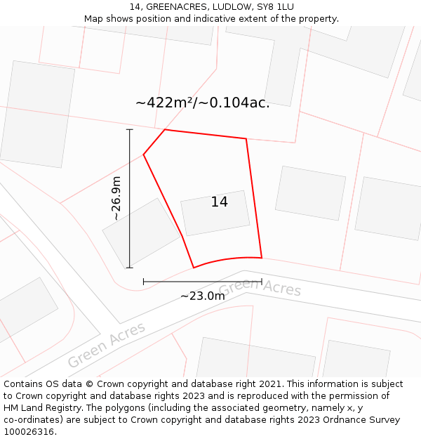 14, GREENACRES, LUDLOW, SY8 1LU: Plot and title map