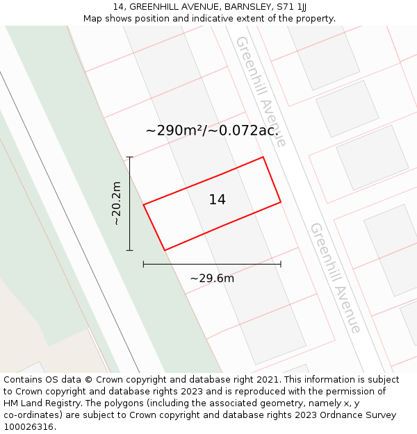 14, GREENHILL AVENUE, BARNSLEY, S71 1JJ: Plot and title map