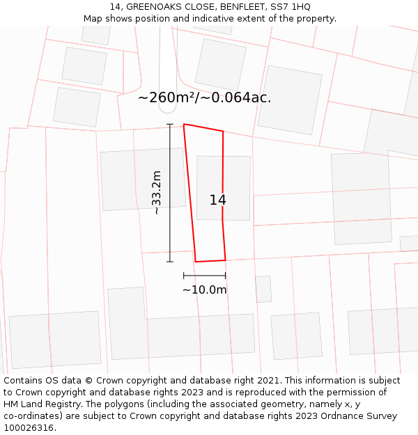 14, GREENOAKS CLOSE, BENFLEET, SS7 1HQ: Plot and title map