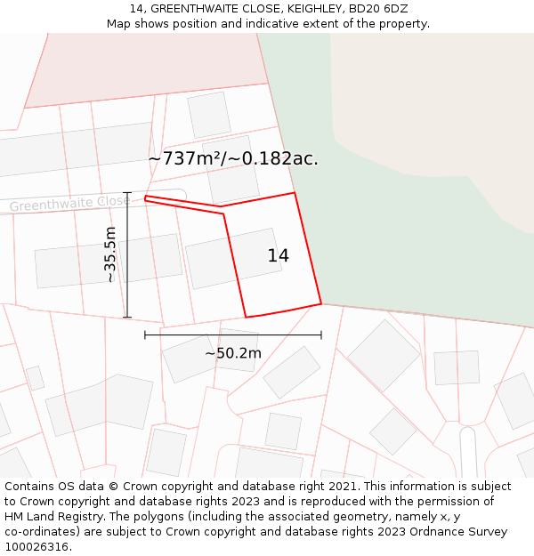 14, GREENTHWAITE CLOSE, KEIGHLEY, BD20 6DZ: Plot and title map