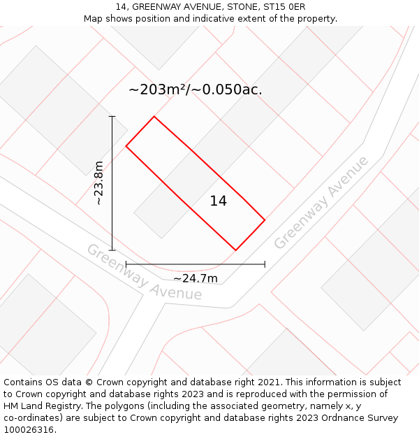 14, GREENWAY AVENUE, STONE, ST15 0ER: Plot and title map
