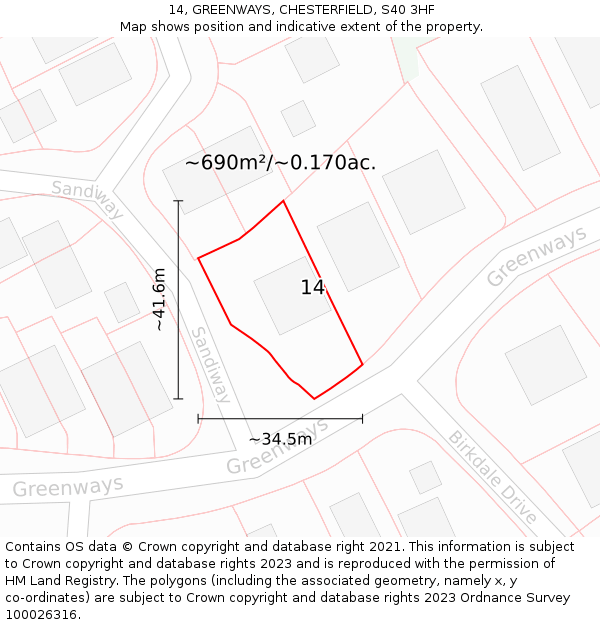 14, GREENWAYS, CHESTERFIELD, S40 3HF: Plot and title map