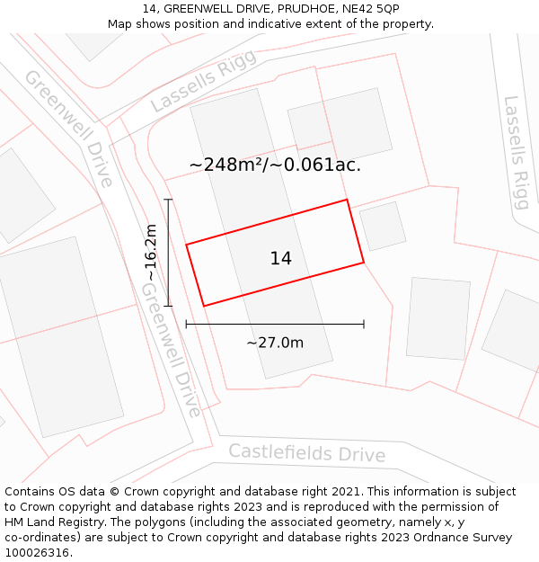 14, GREENWELL DRIVE, PRUDHOE, NE42 5QP: Plot and title map