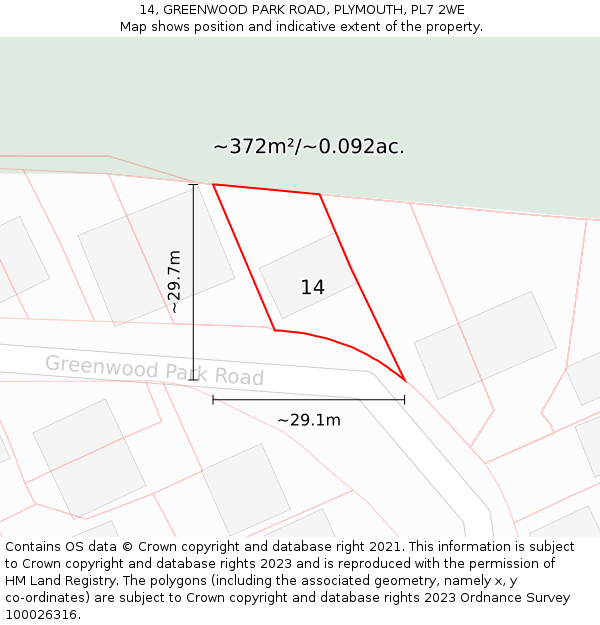 14, GREENWOOD PARK ROAD, PLYMOUTH, PL7 2WE: Plot and title map