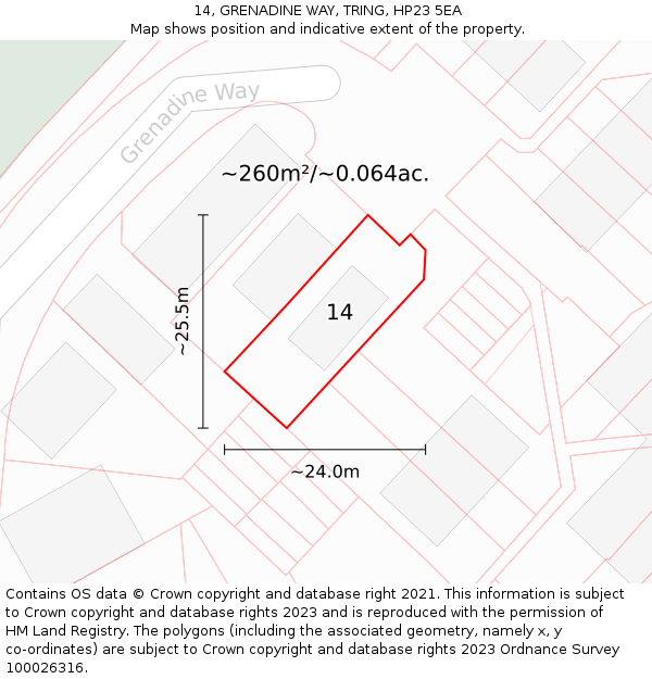 14, GRENADINE WAY, TRING, HP23 5EA: Plot and title map