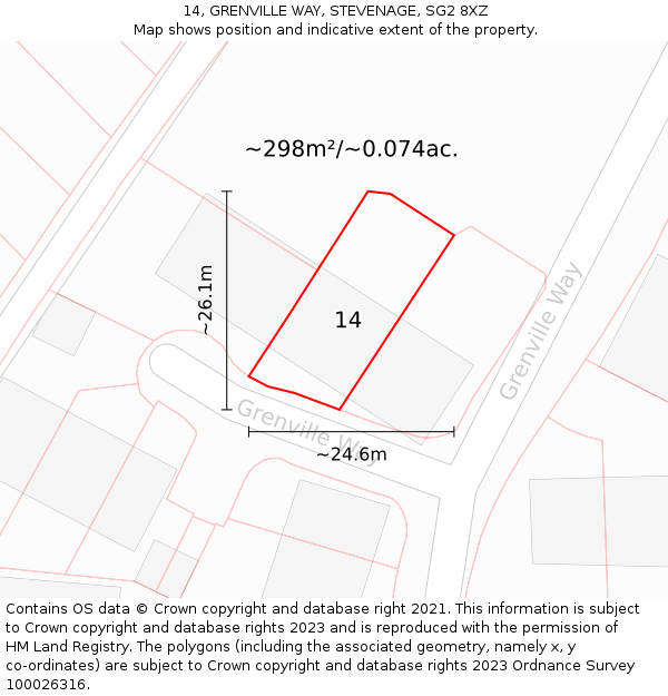 14, GRENVILLE WAY, STEVENAGE, SG2 8XZ: Plot and title map