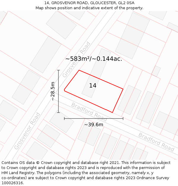 14, GROSVENOR ROAD, GLOUCESTER, GL2 0SA: Plot and title map