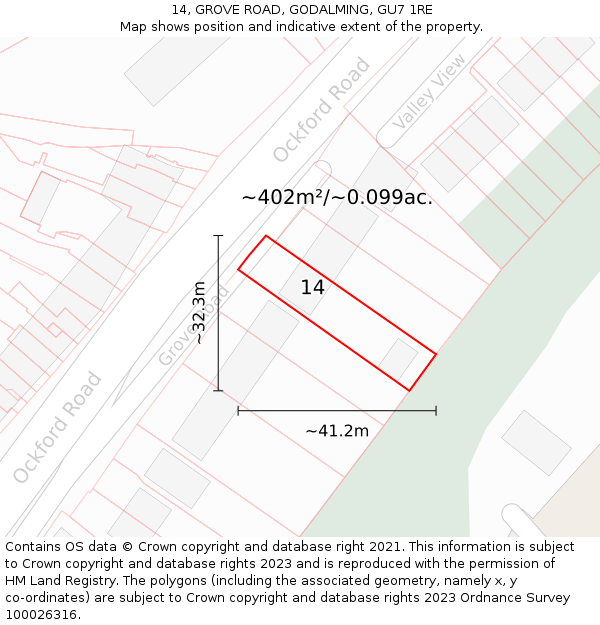 14, GROVE ROAD, GODALMING, GU7 1RE: Plot and title map