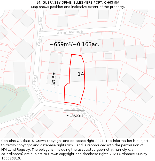 14, GUERNSEY DRIVE, ELLESMERE PORT, CH65 9JA: Plot and title map