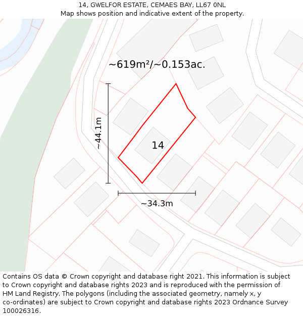 14, GWELFOR ESTATE, CEMAES BAY, LL67 0NL: Plot and title map