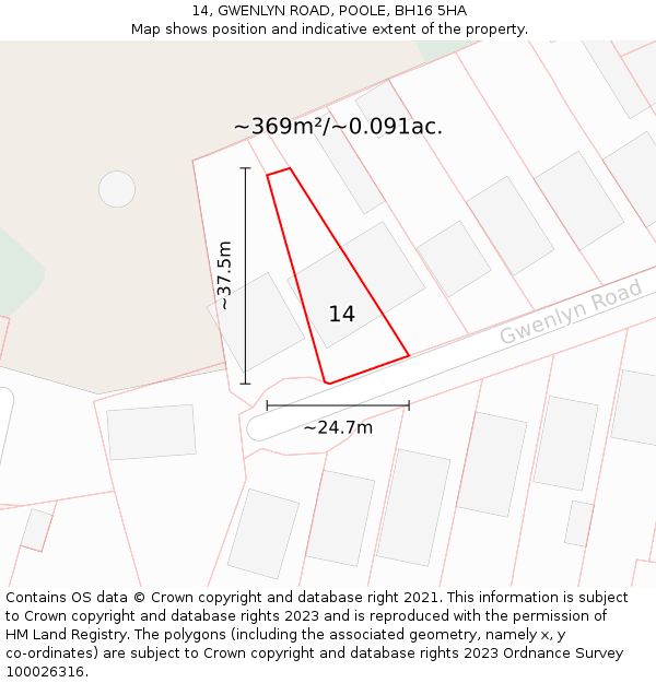 14, GWENLYN ROAD, POOLE, BH16 5HA: Plot and title map