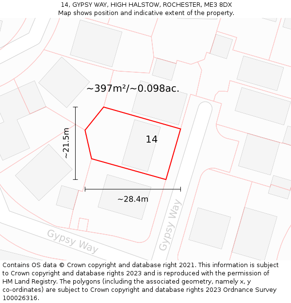 14, GYPSY WAY, HIGH HALSTOW, ROCHESTER, ME3 8DX: Plot and title map