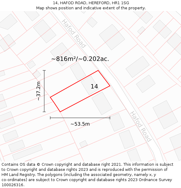 14, HAFOD ROAD, HEREFORD, HR1 1SG: Plot and title map