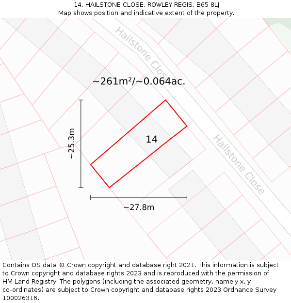 14, HAILSTONE CLOSE, ROWLEY REGIS, B65 8LJ: Plot and title map