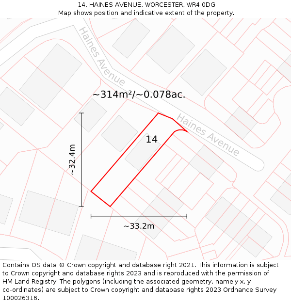 14, HAINES AVENUE, WORCESTER, WR4 0DG: Plot and title map