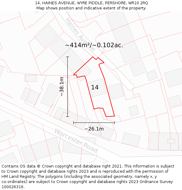 14, HAINES AVENUE, WYRE PIDDLE, PERSHORE, WR10 2RQ: Plot and title map