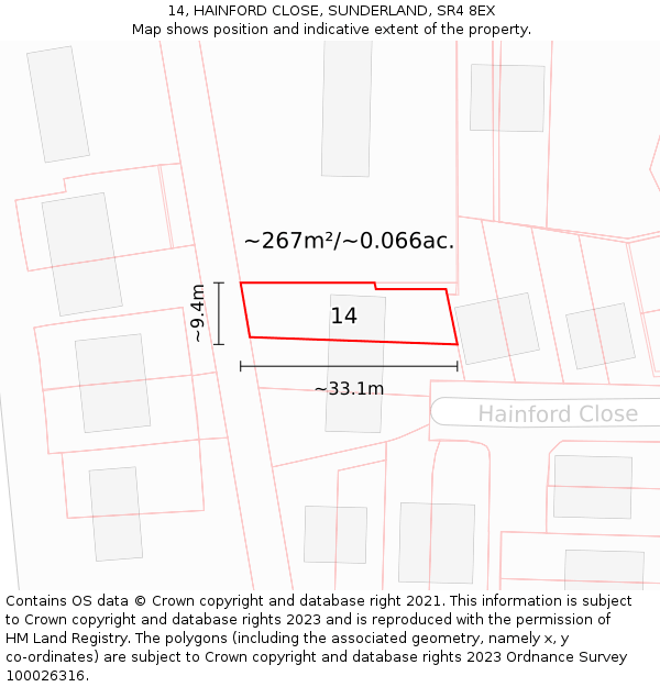 14, HAINFORD CLOSE, SUNDERLAND, SR4 8EX: Plot and title map