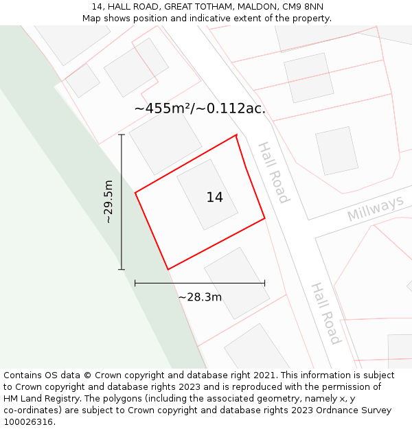 14, HALL ROAD, GREAT TOTHAM, MALDON, CM9 8NN: Plot and title map