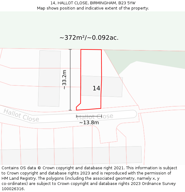 14, HALLOT CLOSE, BIRMINGHAM, B23 5YW: Plot and title map